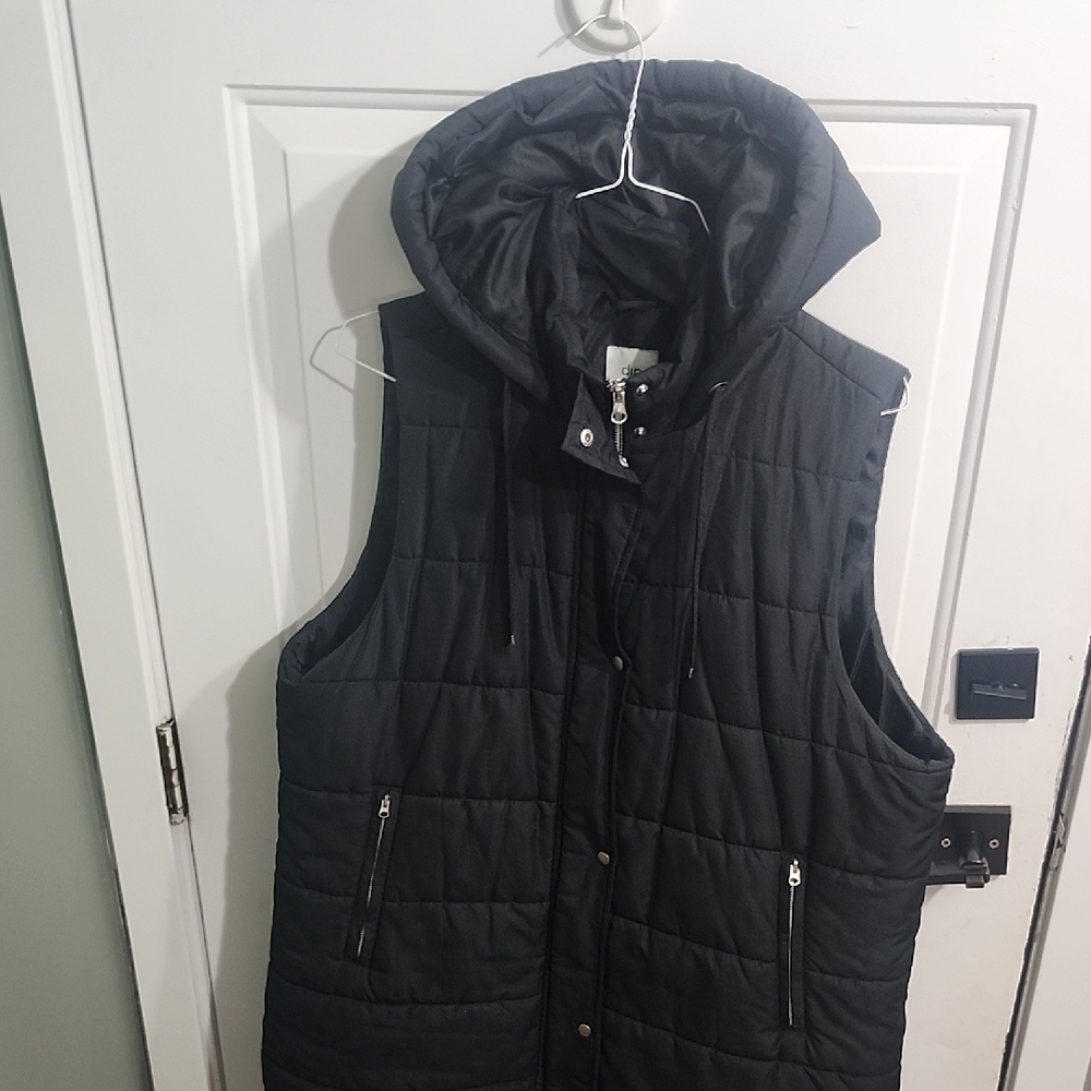 Black Quilted Vest with Hood